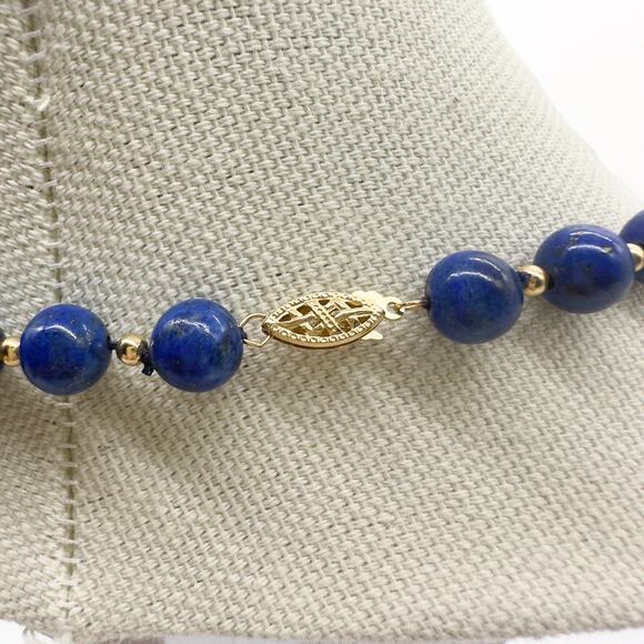 Lapis Lazuli Beaded Necklace Earring Set w 14K Gold Spacer Beads and Clasp ~58g - Picture 6 of 12